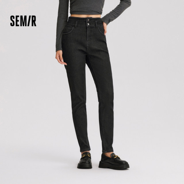 Senrou denim Morima Jean Jeans, Women's Slim and Velvet Pants 2024 New Winter warm little feet pants are thin