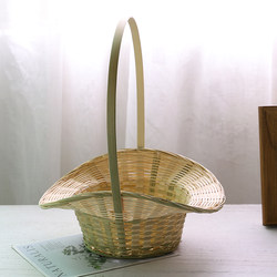 Bamboo Woven Basket Storage Hand-Held Basket Bamboo Flower Basket Small Bamboo Basket Ornament Chinese Style Decorative Fruit Basket Handmade Weaving