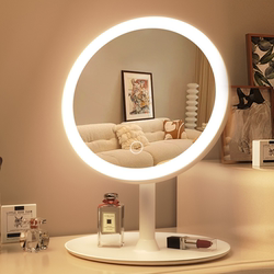 Mirror Smart Led Lighted Makeup Mirror Desktop High-Definition Small Round Mirror Bedroom Dormitory Dressing Table Vanity Mirror