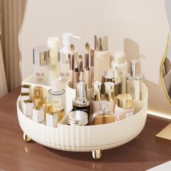 Rotating Cosmetics Storage Box, Desktop High-End Lipstick Organizer, Dressing Table Skin Care Product Makeup Brush Storage Rack