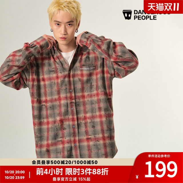 Dangerouspeople Joker Xue dsp artistic distressed plaid shirt autumn retro versatile trendy long sleeves