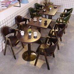Retro Nostalgic Bar Cafe Table and Chair Combination Booth Sofa Snack Dessert Fast Food Noodle Shop Milk Tea Shop Table and Chairs