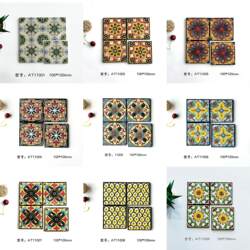 Glazed Ceramic Tiles with Concave-Convex Glossy Surface, 100*100 Small Floral Tiles, Vintage Style Border Tiles, Mini Small Square Tiles