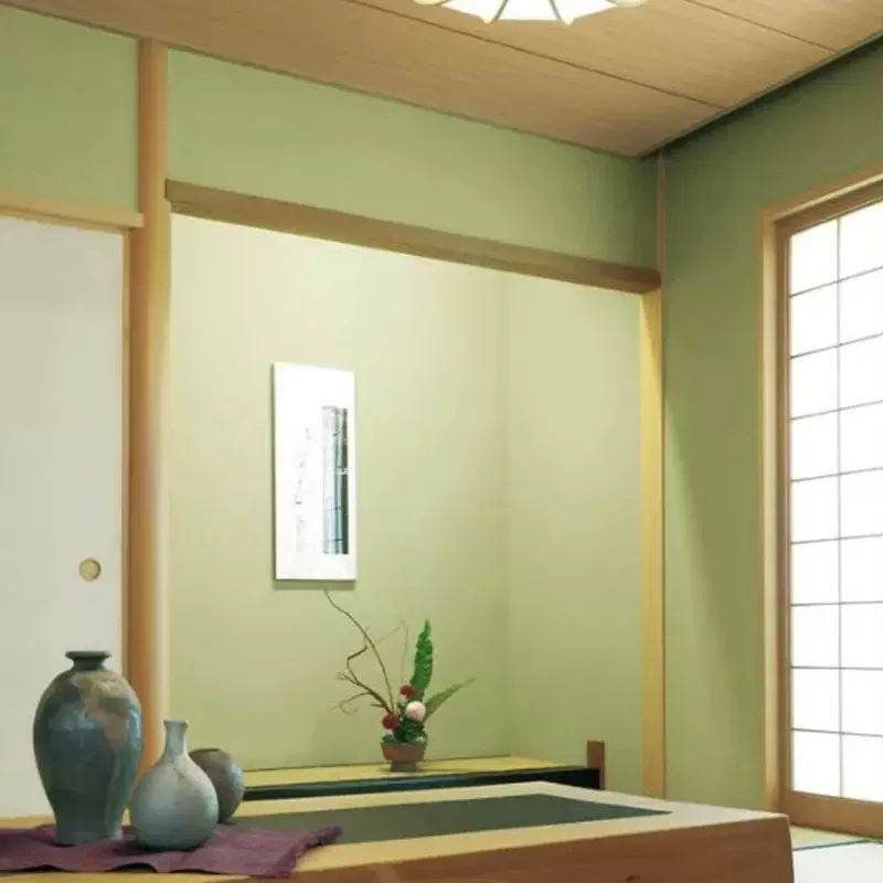 榻榻米壁纸绿色素色和室日本装饰墙纸卧室料理店日式抹茶绿