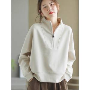 
Stand collar zipper sweatshirt women's spring and autumn style outer wear long-sleeved pullover casual top loose plus size women's clothing
