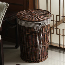 Storage Basket Dirty Clothes Hamper Rattan Woven Dirty Clothes Storage Basket with Lid Dirty Clothes Basket Miscellaneous Storage Box Chunjia Wicker Basket