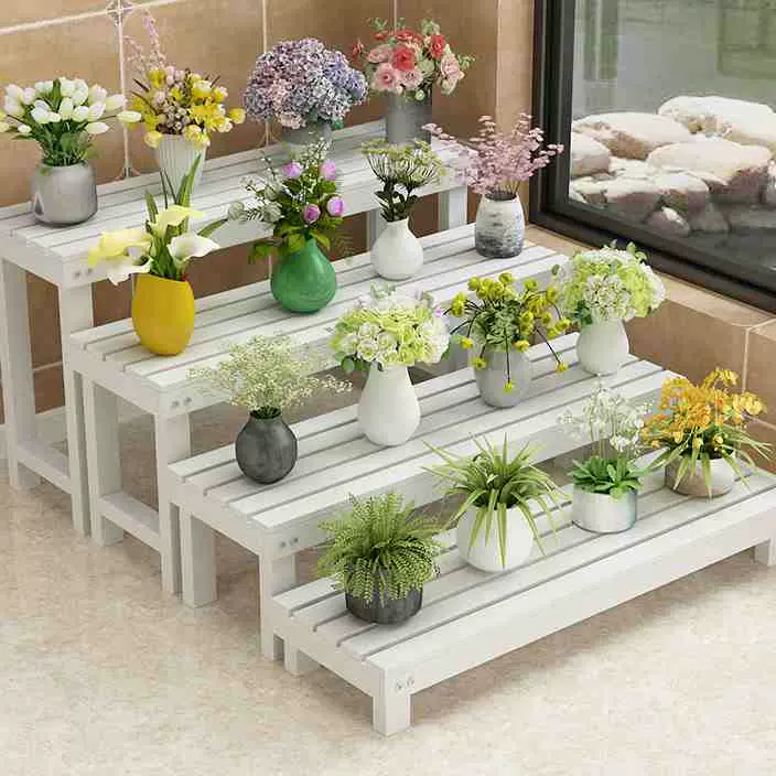 白色实木花架家用阶梯多肉植物多层阳台落地置物室内外放花