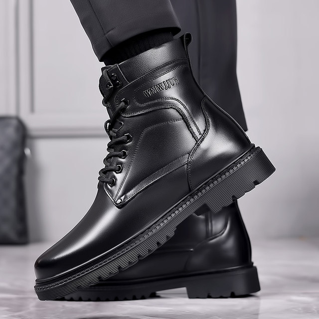 Men's Leather Shoes 2019 Winter Cotton Shoes Men Plus Velvet Warm Men's High Top Shoes Martin Boots