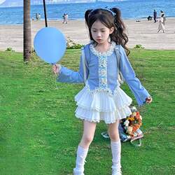 Girls' Spring Outfit 2026 New Spring and Autumn Long-Sleeved Children's Spring Dress Pleated Short Two-Piece Skirt
