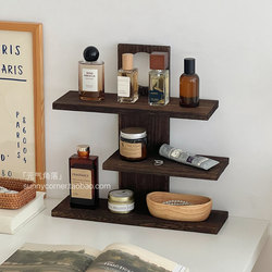 Retro Solid Wood Desktop Multi-Layer Storage Rack Countertop Perfume Cosmetics and Skin Care Product Storage Rack Display Rack
