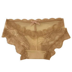 French court-style ~ Sexy lace mesh underwear for women's mid-low waist light and breathable pure cotton crotch skin-friendly briefs