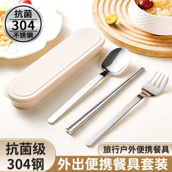 Outdoor Travel Portable Tableware Three-Piece Set Chopsticks Spoon Set Cutlery Box Student Tableware Set for One Person Ww