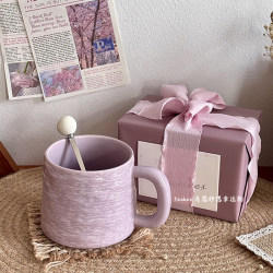 Rock Texture Ceramic Mug with Lid, Household Coffee Cup, Niche High-End Birthday Gift, Girl's Water Cup