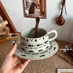Japanese-Style Hand-Painted Retro Coffee Cup and Saucer Set, High-End Birthday Gift, Rustic Ceramic Mug and Saucer, Exquisite Gift