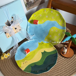 Original Design Rural Pastoral Three-Dimensional Small House Ceramic Plate, Super Beautiful Tableware Plate, Gift for Girls