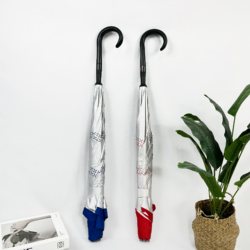 Foreign Trade 110cm Double-Layer Silver-Coated Sunscreen Semi-Automatic Reinforced Windproof Car-Mounted Reverse Long-Handled Umbrella for Men and Women