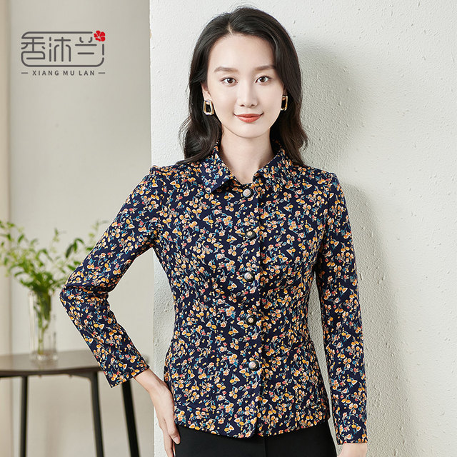 Xiangmulan 2025 autumn and winter large-size top slim coat temperament middle-aged and elderly mothers dressed in floral long-sleeved jacket for women