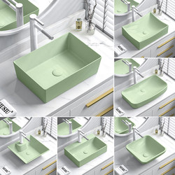 Light Green Square Ceramic Countertop Washbasin Washbasin Household Basin Small Size Balcony Washbasin