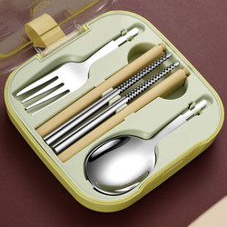 304 Stainless Steel Chopsticks and Spoon Set for One Person, Portable Foldable Tableware Set for Students, Three-Piece Set with Storage Box for Takeout