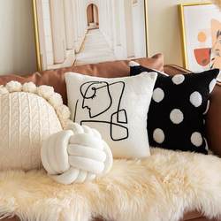 Nordic ins Style Geometric Cushion Abstract Line Face Sofa Backrest Light Luxury Black and White Checkerboard Pillow Cover