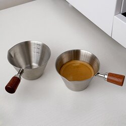 Walnut Handle Espresso Measuring Cup Stainless Steel with Scale Small Milk Jug Coffee Liquid Extraction Cup