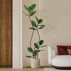 Large Artificial Green Plant Rubber Tree Potted Plant Indoor Living Room Floor-Standing Green Artificial Plant Wabi-Sabi Style Bonsai