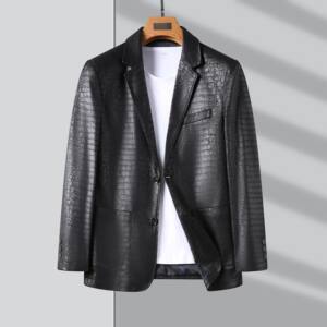 
2025 spring and autumn new Korean version of motorcycle leather jacket for men's small suit collar slim single-breasted PU leather jacket for men's jacket