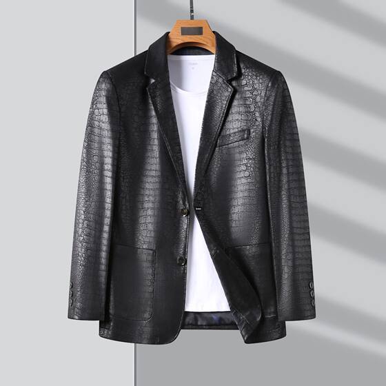
2025 spring and autumn new Korean version of motorcycle leather jacket for men's small suit collar slim single-breasted PU leather jacket for men's jacket