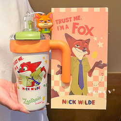 Zootopia Nick Judy Thermos Cup for Girls and Couples, Large Capacity Ice Cup, Office Souvenir