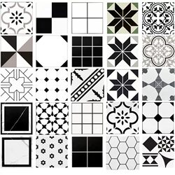Factory Direct Sales Black and White Tiles 300mm Retro Art Tiles Kitchen Bathroom Floor Tiles Restaurant Wall Tiles Background Wall