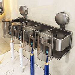 New Suction Cup Toothbrush Holder Wall-Mounted Electric Toothbrush Cup Bathroom Punch-Free Mouthwash Cup Toothpaste Brushing Cup