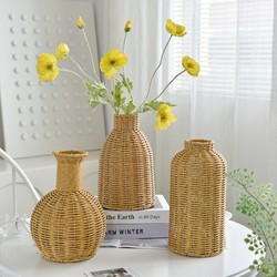 Imitation Rattan Woven Vase, High-End Dried Flower Vase for Living Room, Desktop Home Decoration, Flower Arrangement Vase, Artificial Flower Vessel Decoration