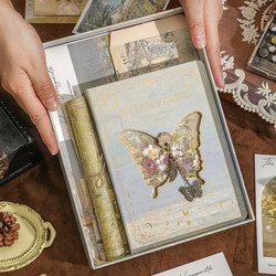 Vintage Butterfly Planner Gift Box Set, New High-End Notebook, Elementary School Student Diary, Girl's Artistic Planner, High-Value Gift for Girls, Practical Niche Birthday Gift, New Year's Gift