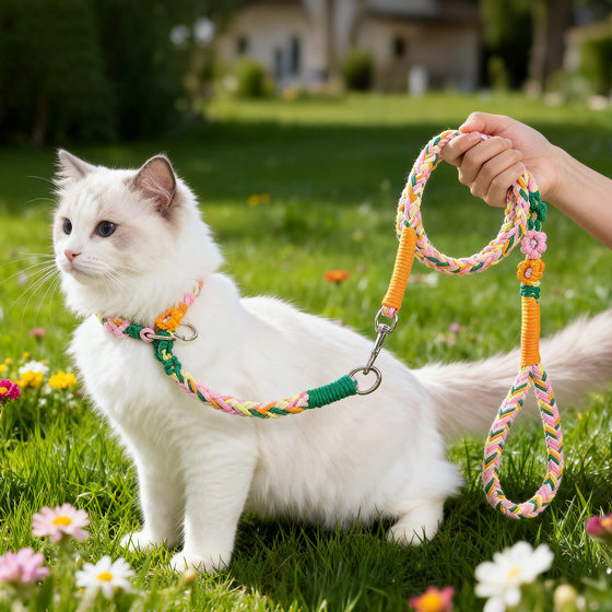 
Pet traction rope, cat going out, braided one-piece dog collar, dog chain, going out, small and medium-sized dog p rope