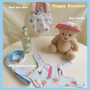 
INS style Korean summer pure cotton cute striped bear contrasting color chest and suspender skirt pet suit traction authentic