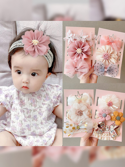 Set Fascia Per Capelli Con Fiori Per Bambine – Rosa, Chiffon E Strass, 3 Pezzi - 3
