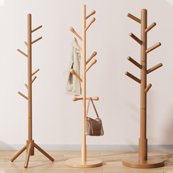 Solid Wood Coat Rack, Floor-Standing Bedroom Clothes Rack, Household Vertical Clothes Hanging Rod, Indoor Simple Storage Bag Rack