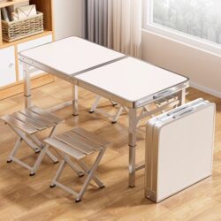 Foldable Table for Outdoor Stalls, Adjustable Height Table for Camping, Portable for Construction Sites, Aluminum Alloy Long Table for Dining