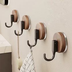 Wood Grain Suction Cup Hook, No-Drill, Strong Load-Bearing, for Kitchen, Bathroom, Behind Door, Towel, Vacuum, Traceless Adhesive Hook