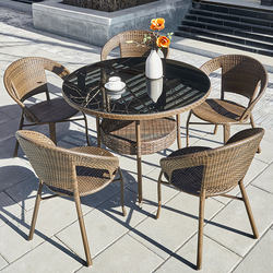 Outdoor Table and Chair Set, Waterproof Patio Leisure Rattan Chair Three-Piece Set, Outdoor Terrace Rattan Coffee Table and Chair Combination