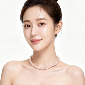 
Natural freshwater seedless pearl necklace, luxurious and elegant white pearl necklace with pink light