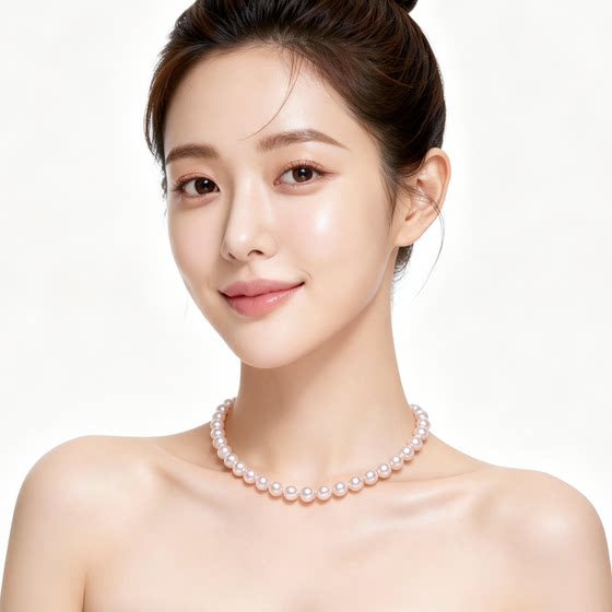 
Natural freshwater seedless pearl necklace, luxurious and elegant white pearl necklace with pink light