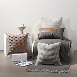 Coffee Gray Plaid Simple Luxury Model Room Pillow Cushion Cover Set Living Room Sofa Sales Office Hotel Exhibition Hall Soft Decoration