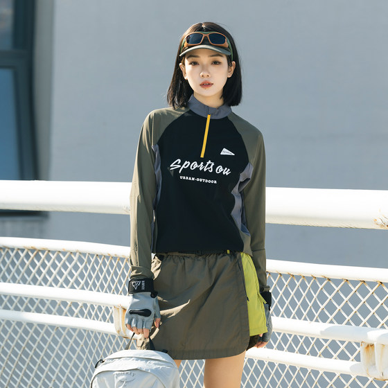 
Mountain spring outdoor sports cycling color-blocked half-zip long-sleeved T-shirt quick-drying clothing for men and women sun protection tops