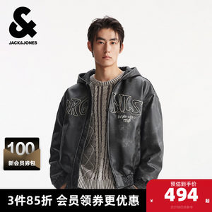 
Jack Jones Men's Spring and Autumn Cotton Jacket Loose Fit Hood Design Zipper Letter Print Design