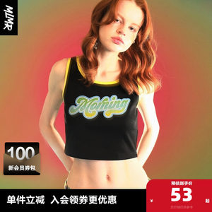 
MLMR24 spring and summer letter print contrasting color slim fit short vest suspender top with U-neck exposed navel cool men's clothing