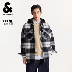 
Jack Jones men's woolen coat spring and autumn new fashion embroidered detachable hooded loose lapel coat