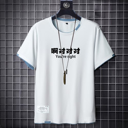 Trendy Chinese-Style Text T-Shirt for Men, Short-Sleeved, Creative, Funny, Fake Two-Piece Half-Sleeve Tee Shirt