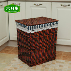 June-Made Rattan Household Dirty Clothes Storage Basket, Dirty Clothes Hamper, Wicker Hot Pot Restaurant Dirty Clothes Basket, Woven Basket with Lid