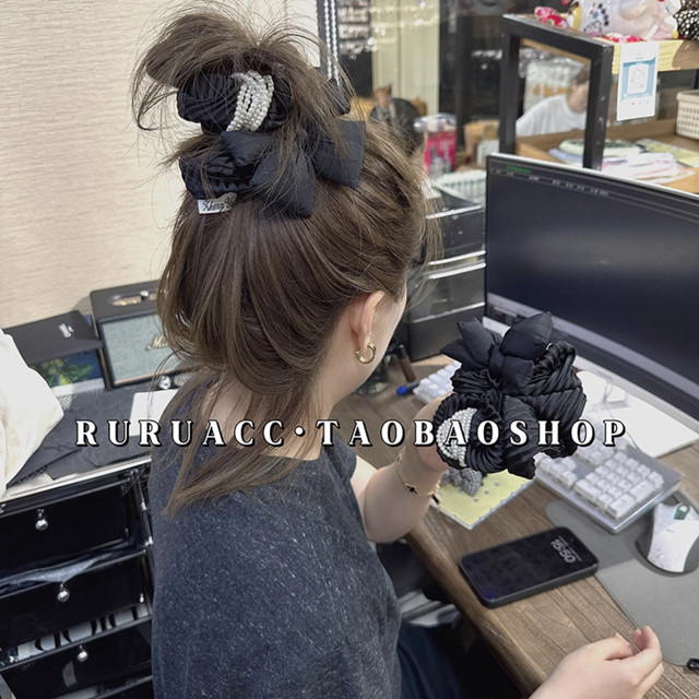 Organ pleated black cotton-filled three-dimensional bow hair tie high-end large intestine hair rope women's hair tie hair accessories